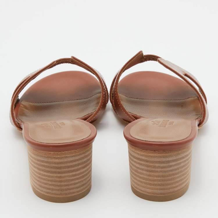 Pre Owned Hermes Brown Leather Oasis Sandals Size 35.5