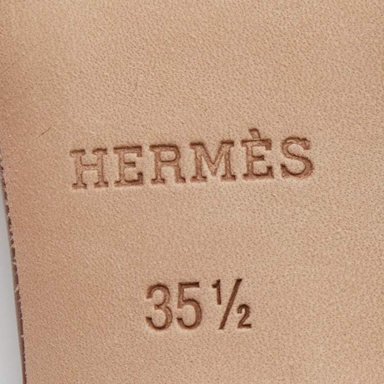 Pre Owned Hermes Brown Leather Oasis Sandals Size 35.5