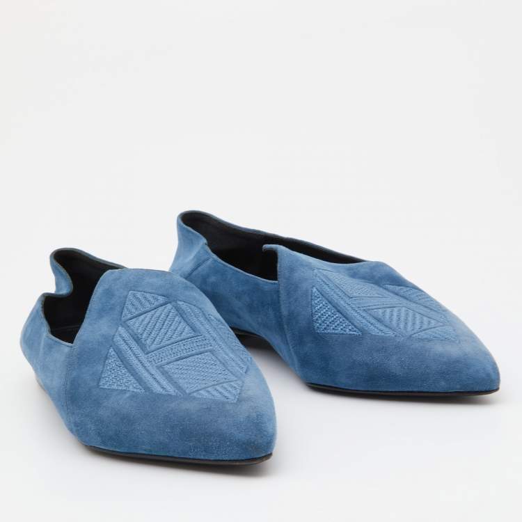 Pre Owned Hermes Blue Suede Pointed Toe Ballet Flats Size 39