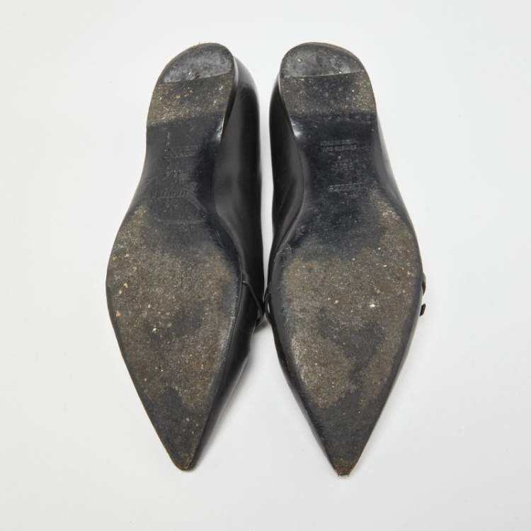 Pre Owned Hermes Black Leather Laura Ballet Flats Size 38.5