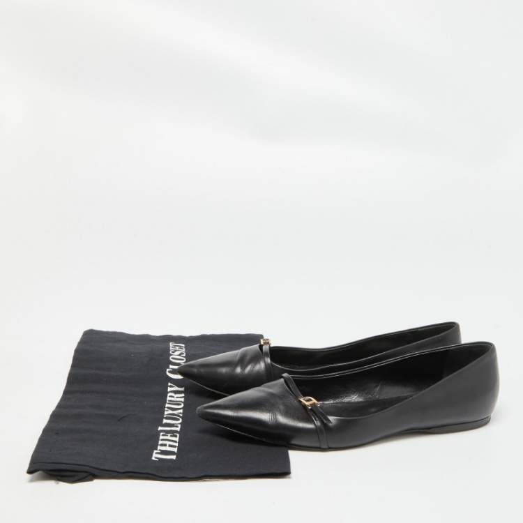 Pre Owned Hermes Black Leather Laura Ballet Flats Size 38.5