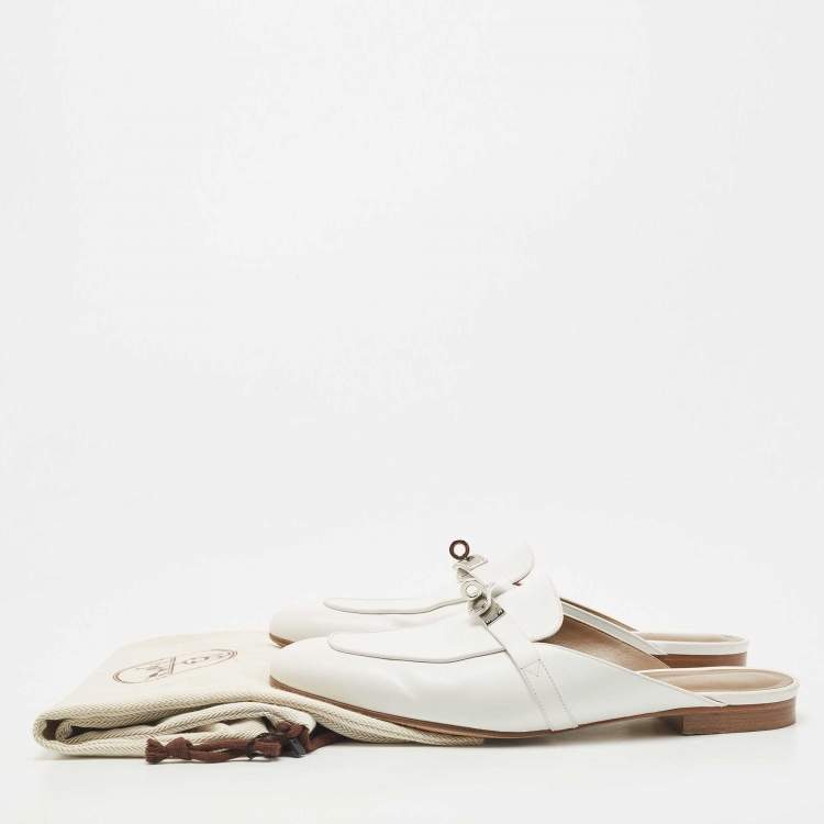 Pre Owned Hermes White Leather Oz Flat Mules Size 41