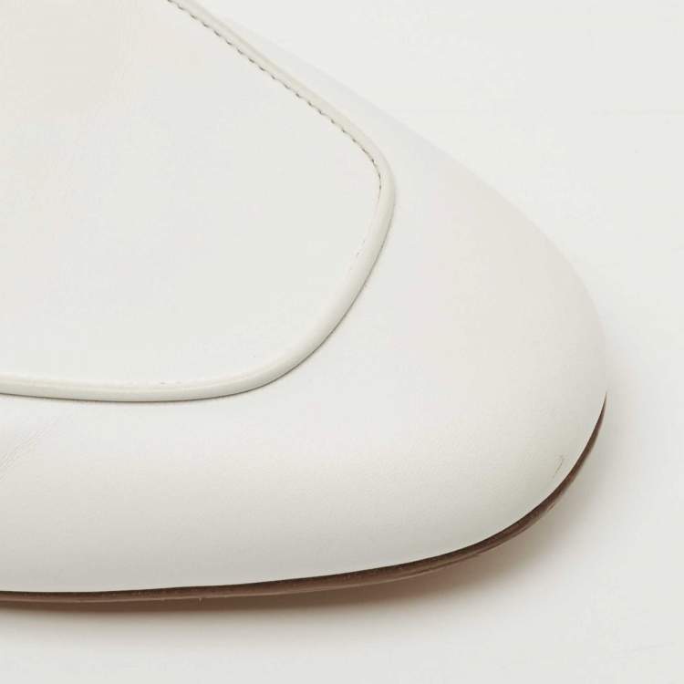 Pre Owned Hermes White Leather Oz Flat Mules Size 41