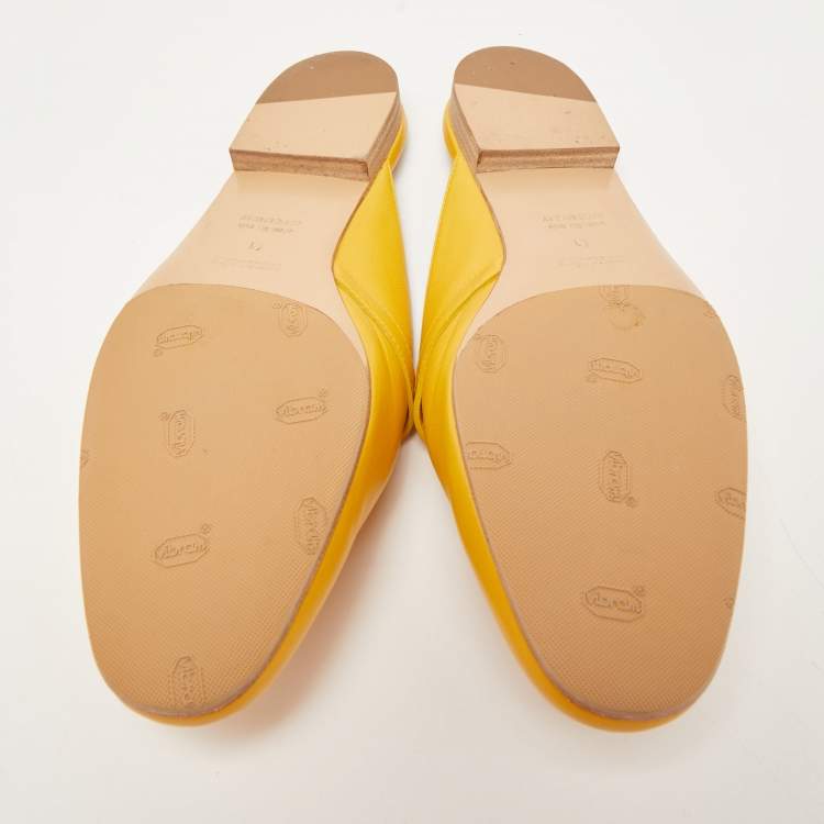 Pre Owned Hermes Yellow Leather Oz Flat Mules Size 41