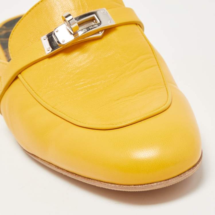 Pre Owned Hermes Yellow Leather Oz Flat Mules Size 41