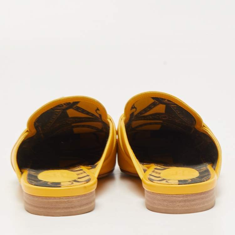 Pre Owned Hermes Yellow Leather Oz Flat Mules Size 41