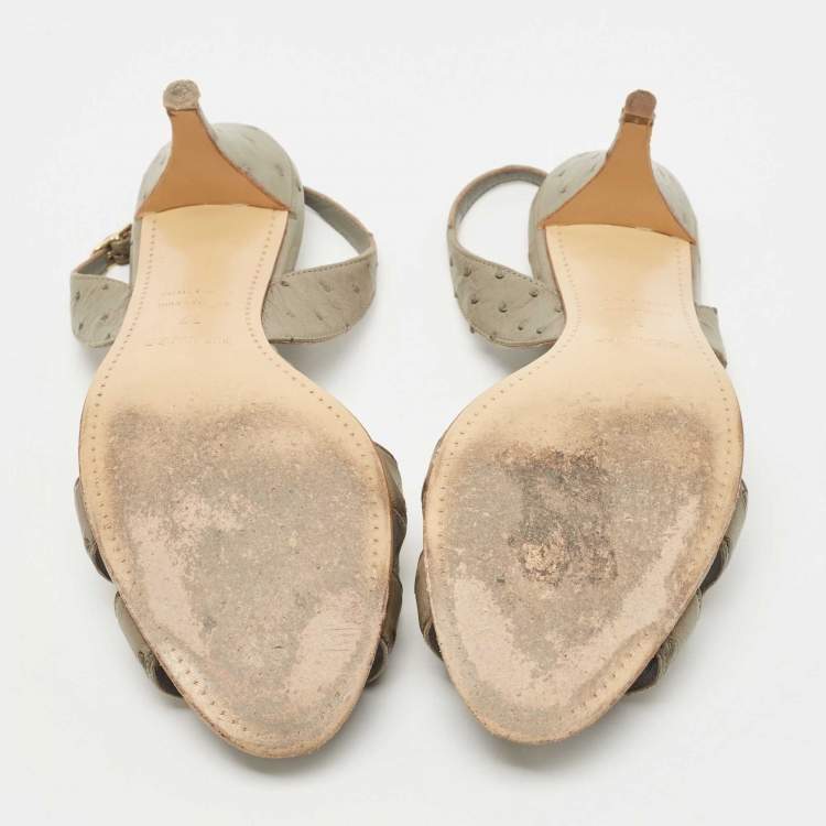 Pre Owned Hermes Grey Ostrich Night Slingback Sandals Size 37
