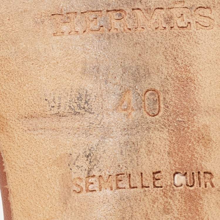 Pre Owned Hermes Brown Leather Oasis Slide Sandals Size 40