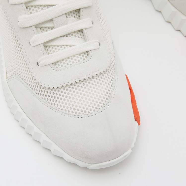 Pre Owned Hermes White/Grey Suede and Mesh Bouncing Sneakers Size 38.5