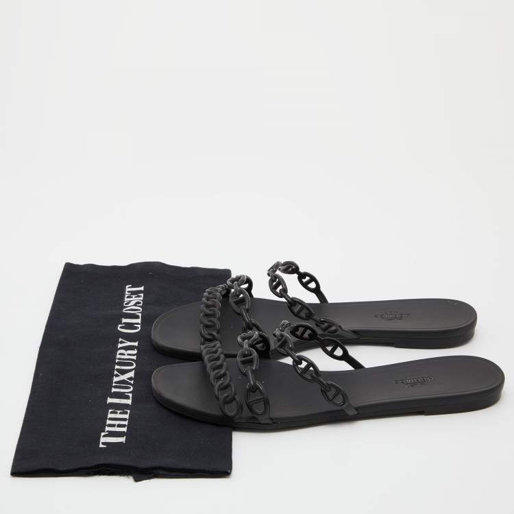 Pre Owned Hermes Black Rubber Chaine d'Ancre Rivage Slide Sandals Size 40