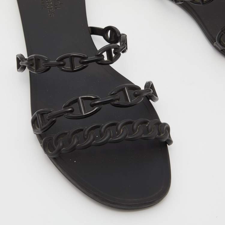 Pre Owned Hermes Black Rubber Chaine d'Ancre Rivage Slide Sandals Size 40