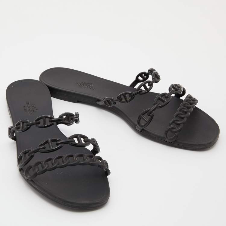 Pre Owned Hermes Black Rubber Chaine d'Ancre Rivage Slide Sandals Size 40