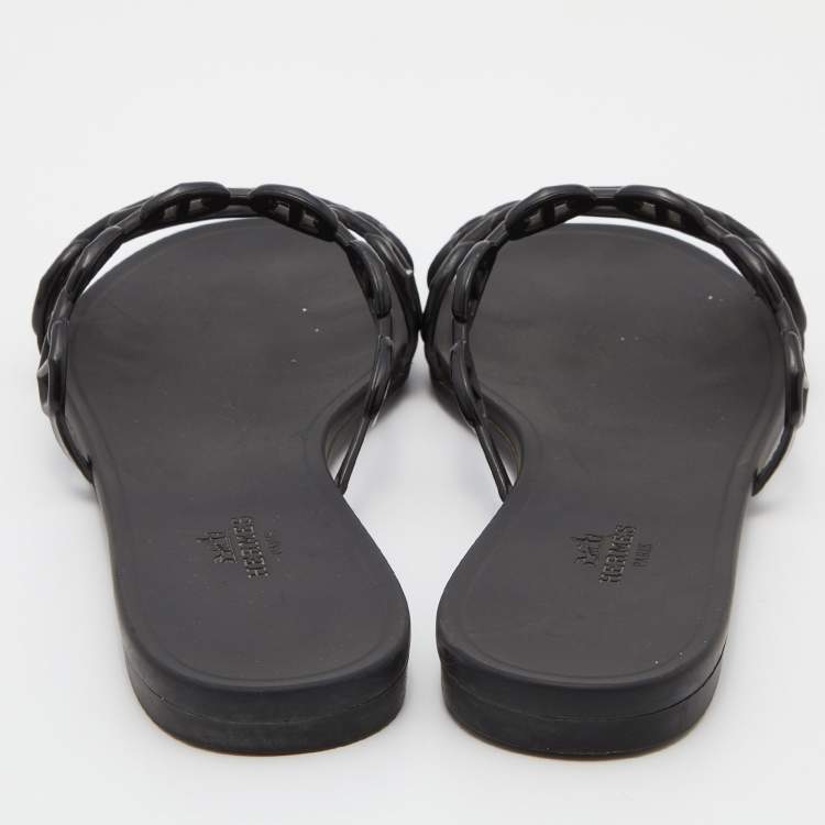 Pre Owned Hermes Black Rubber Chaine d'Ancre Rivage Slide Sandals Size 40