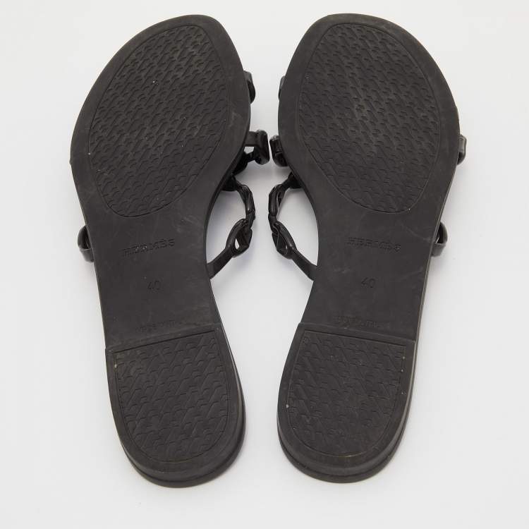 Pre Owned Hermes Black Rubber Chaine d'Ancre Rivage Slide Sandals Size 40