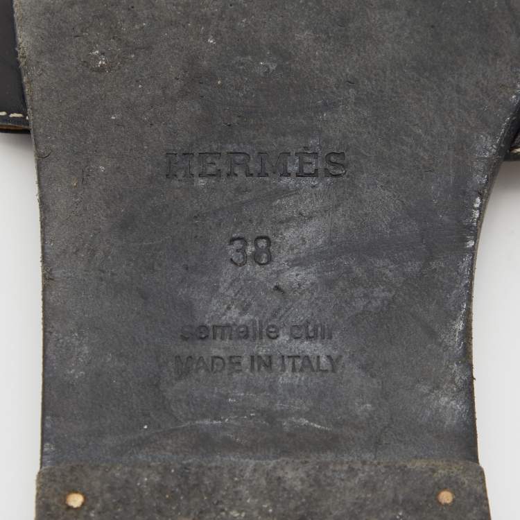 Pre Owned Hermes Black Leather Oran Sandals Size 38