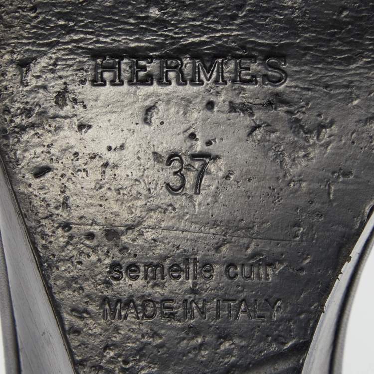 Pre Owned Hermes Black Leather Legend Ankle Strap Wedge Sandals Size 37