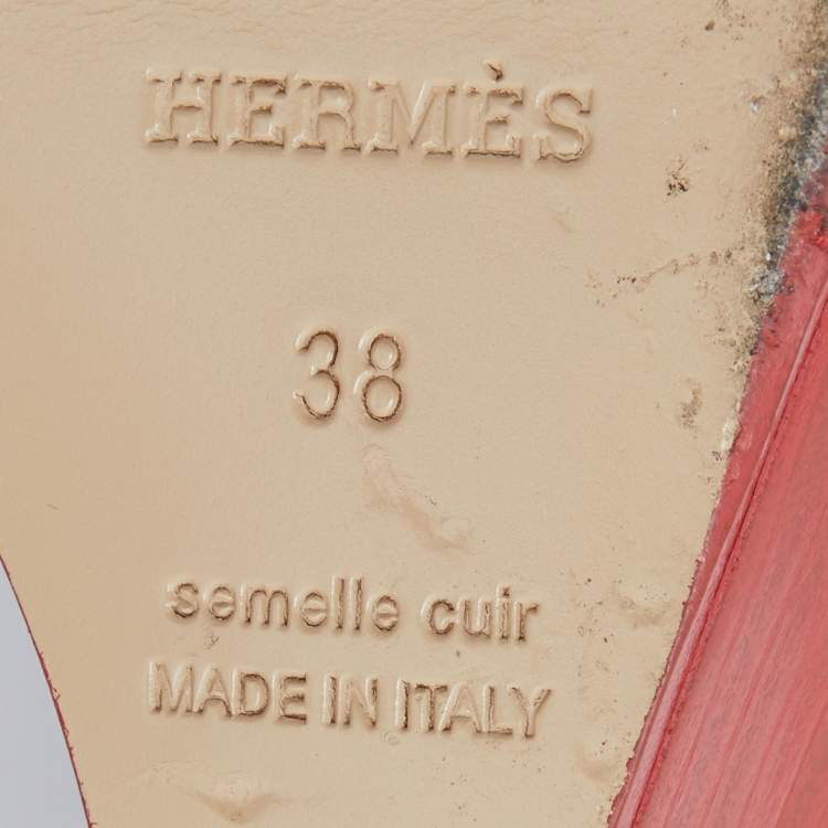 Pre Owned Hermes Red Leather Legend Wedge Ankle Strap Sandals Size 38