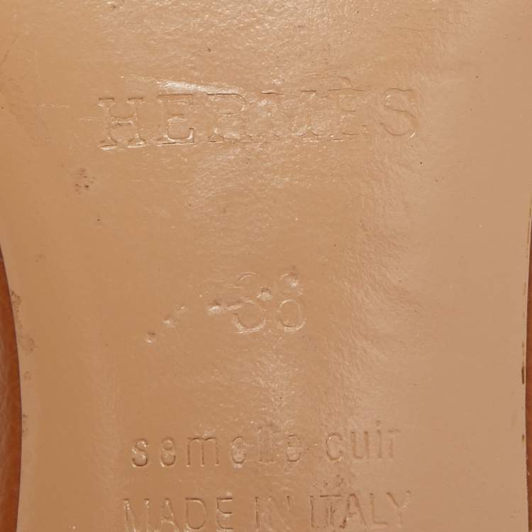 Pre Owned Hermes Tan Leather Oasis Slide Sandals Size 38