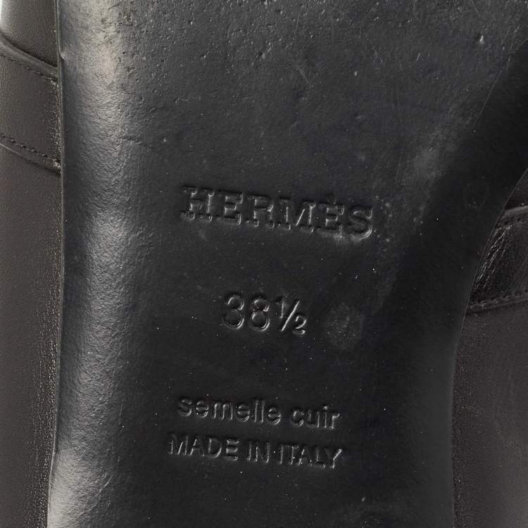 Pre Owned Hermes Black Leather Oz Flat Mules Size 38.5