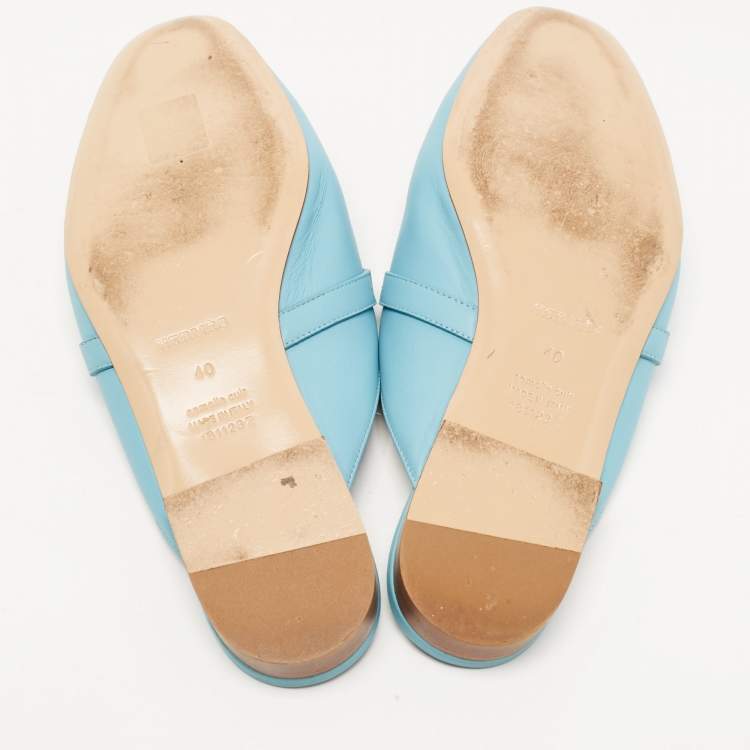 Pre Owned Hermes Blue Leather Oz Flat Mules Size 40
