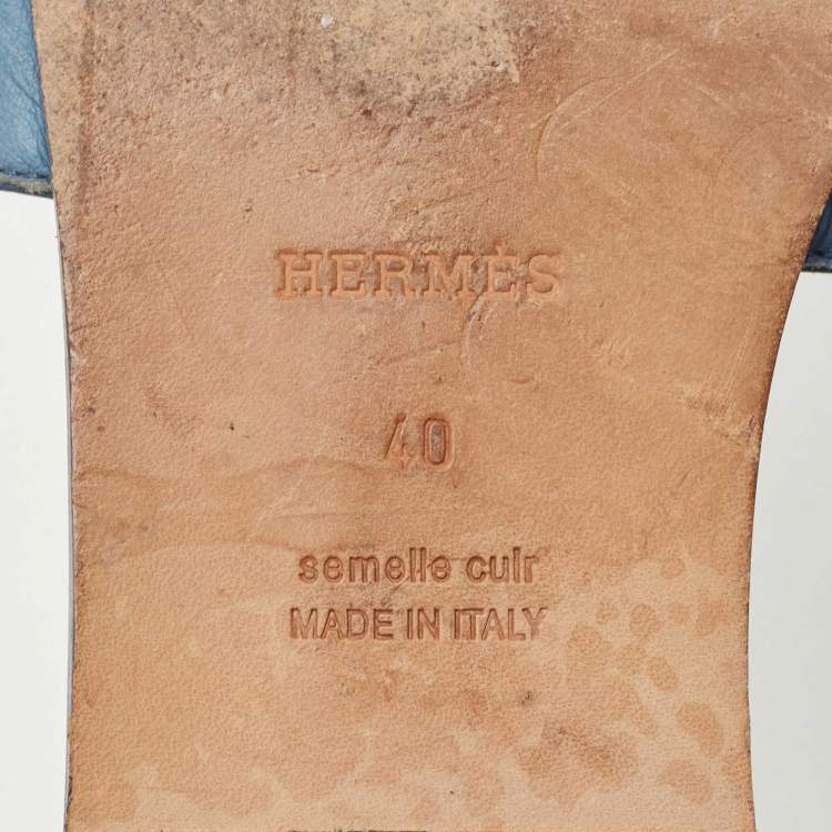 Pre Owned Hermes Blue Ostrich Leather Oran Flat Sandals Size 40