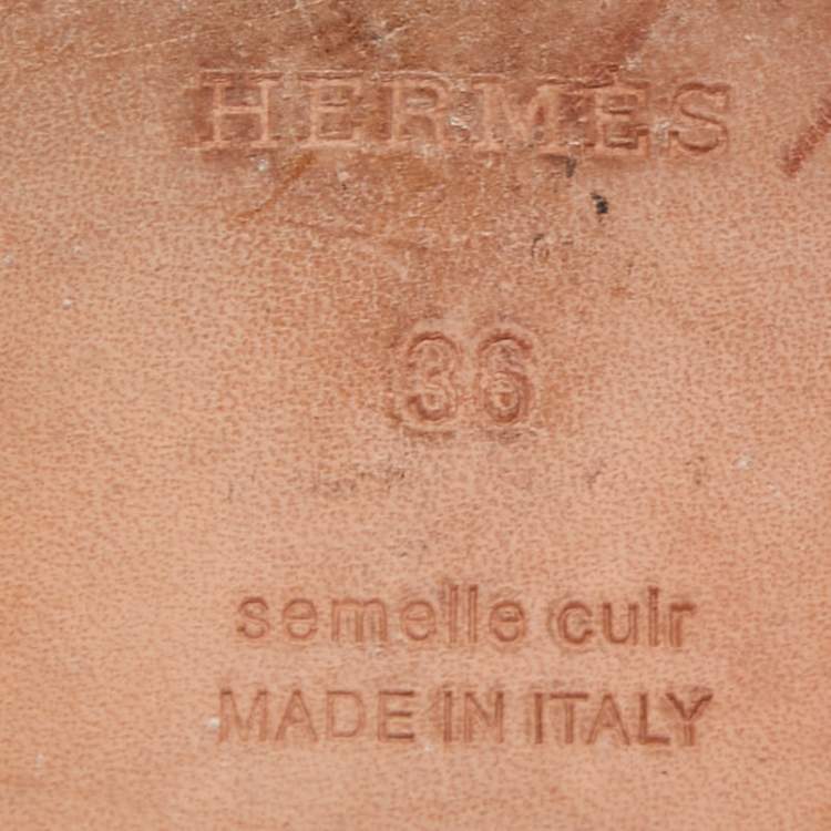 Pre Owned Hermes Tan Leather Omaha Flat Slides Size 36