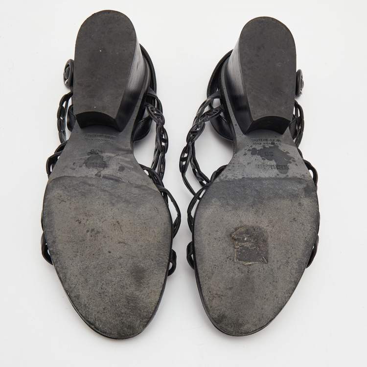 Pre Owned Hermes Black Leather Romanza Sandals Size 38