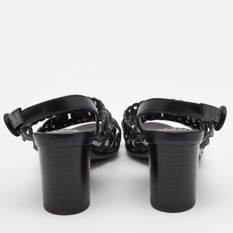 Pre Owned Hermes Black Leather Romanza Sandals Size 38