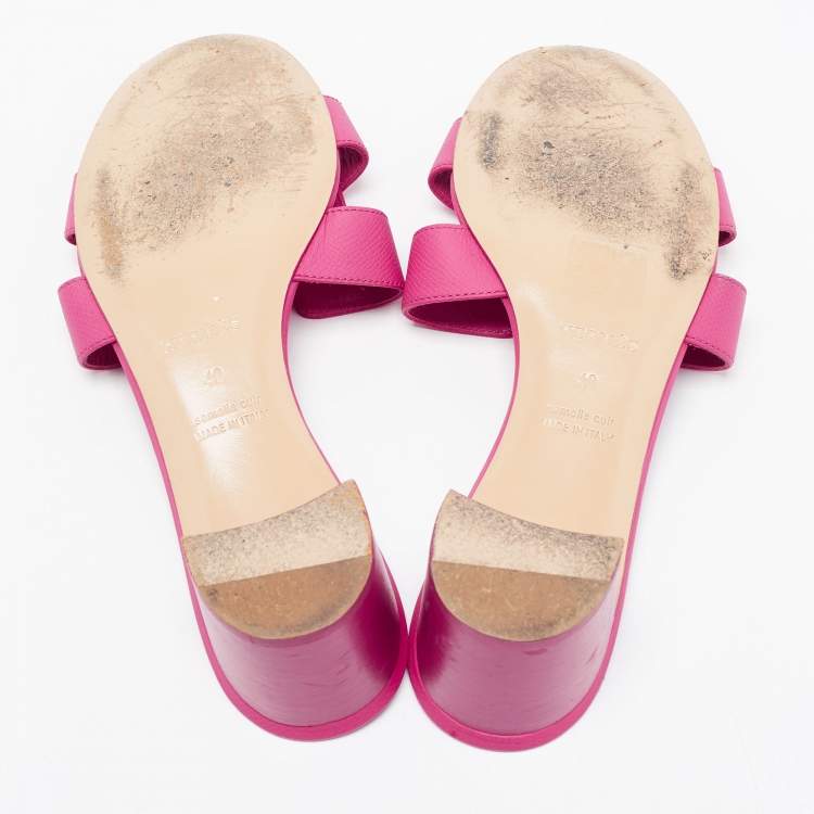 مملوكة مسبقًا Hermes Pink Leather Oasis Slide Sandals Size 40