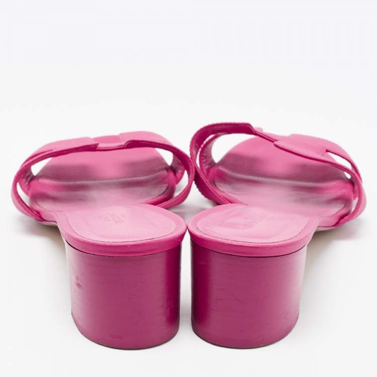 مملوكة مسبقًا Hermes Pink Leather Oasis Slide Sandals Size 40