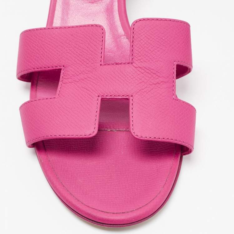 مملوكة مسبقًا Hermes Pink Leather Oasis Slide Sandals Size 40