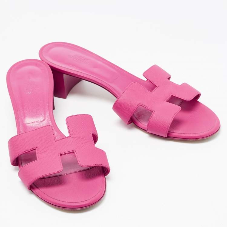 مملوكة مسبقًا Hermes Pink Leather Oasis Slide Sandals Size 40