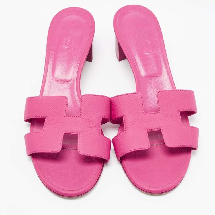 مملوكة مسبقًا Hermes Pink Leather Oasis Slide Sandals Size 40