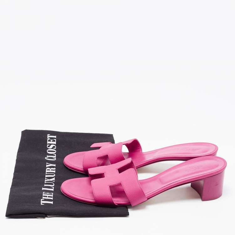 مملوكة مسبقًا Hermes Pink Leather Oasis Slide Sandals Size 40