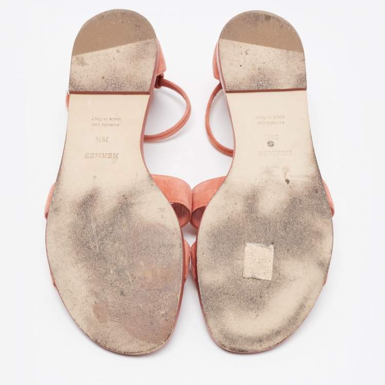 Pre Owned Hermes Pink Suede Santorini Flat Sandals Size 39.5