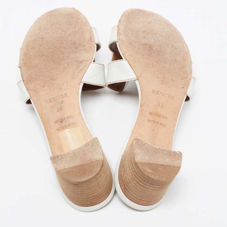 Pre Owned Hermes White Leather Oasis Sandals Size 38