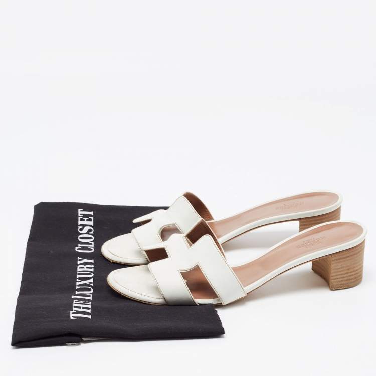 Pre Owned Hermes White Leather Oasis Sandals Size 38