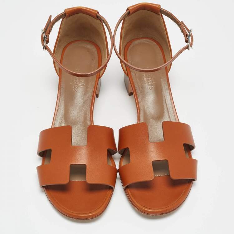 مملوكة مسبقًا Hemers Brown Leather Encens Ankle Strap Sandals Size 38
