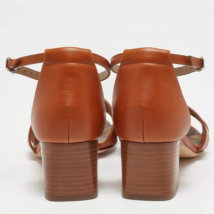 مملوكة مسبقًا Hemers Brown Leather Encens Ankle Strap Sandals Size 38