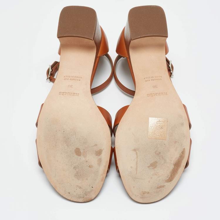 مملوكة مسبقًا Hemers Brown Leather Encens Ankle Strap Sandals Size 38
