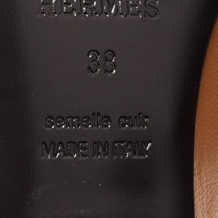 Pre Owned Hermes Brown Leather Block Heel Sandals Size 38