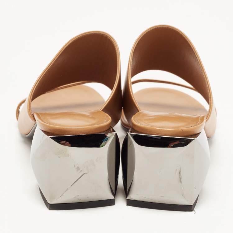 Pre Owned Hermes Brown Leather Block Heel Sandals Size 38