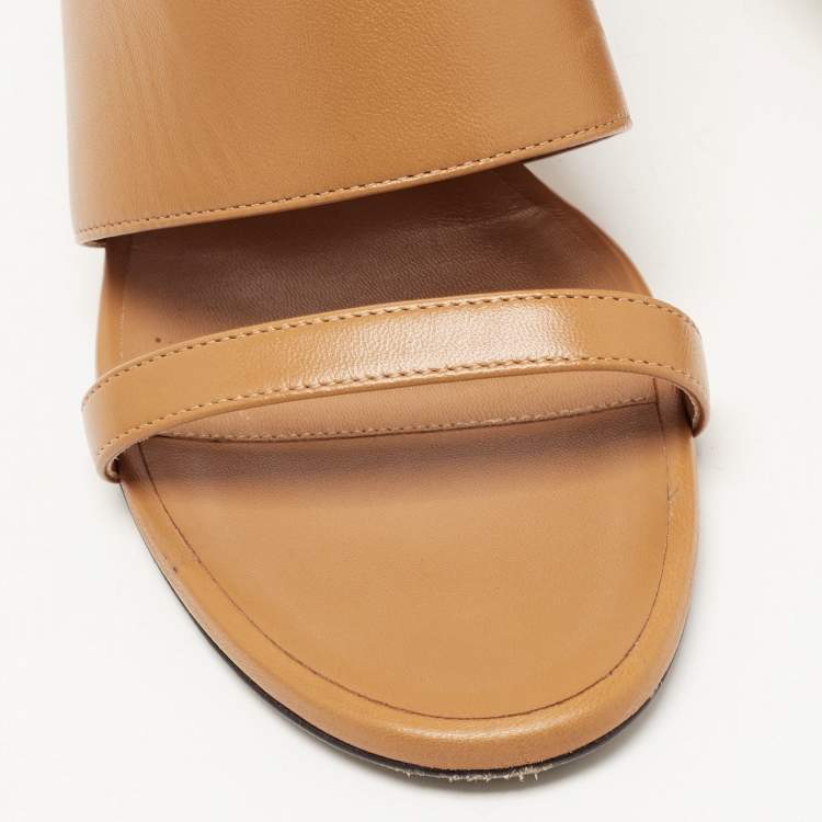 Pre Owned Hermes Brown Leather Block Heel Sandals Size 38