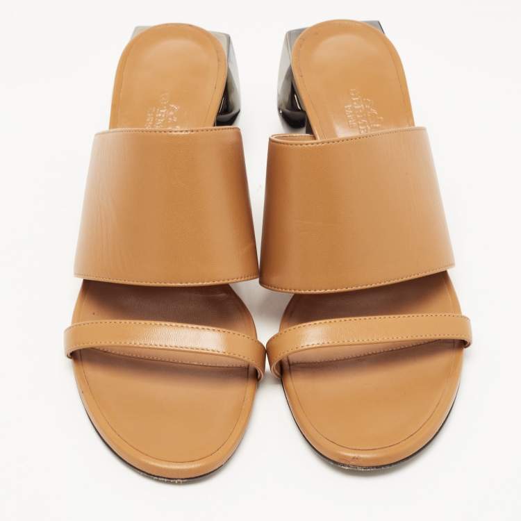 Pre Owned Hermes Brown Leather Block Heel Sandals Size 38