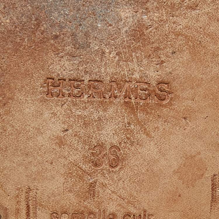 Pre Owned Hermes Brown Leather Oran Slides Size 36 