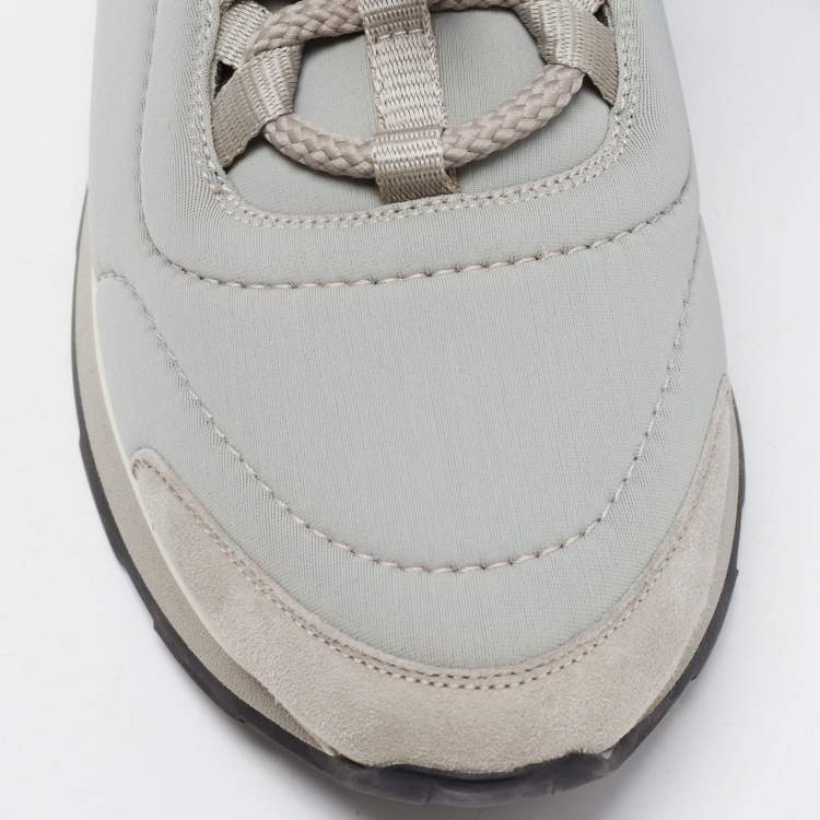 Pre Owned Hermes Grey/White Leather and Fabric Buster Sneakers Size 38