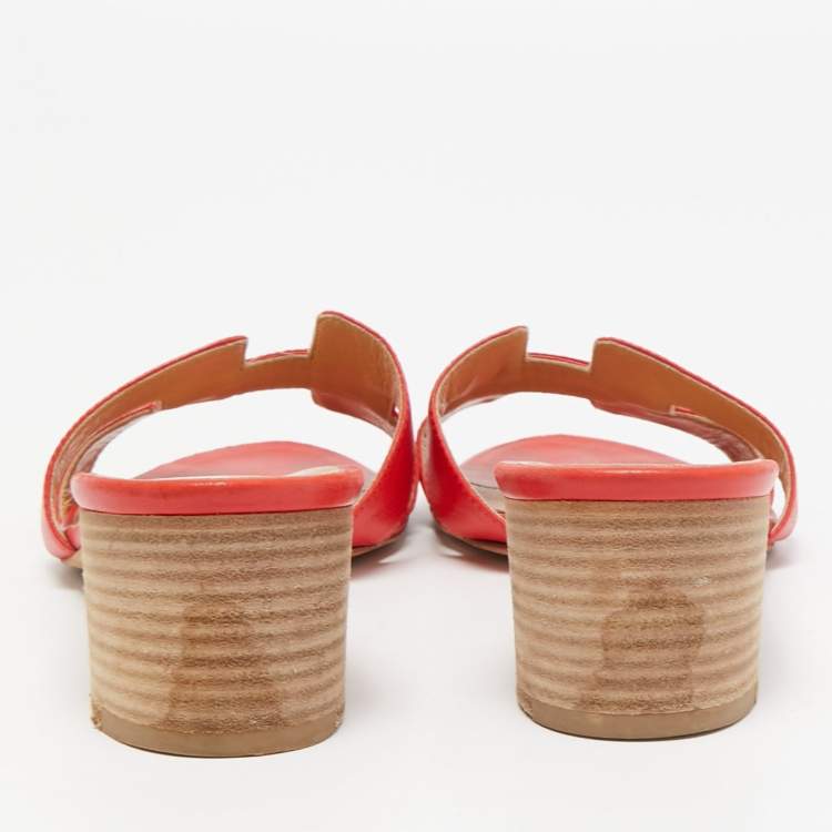 Pre Owned Hermes Red Leather Oasis Slides Size 38.5  