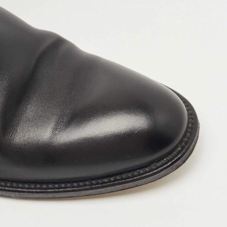 Pre Owned Hermes Black Leather H Jumping Knee Length Boots Size 37