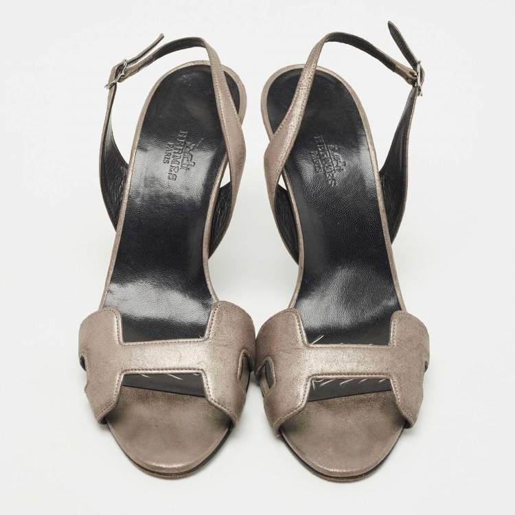 مملوكة مسبقًا Hermes Metallic Leather Night Ankle Strap Sandals Size 38