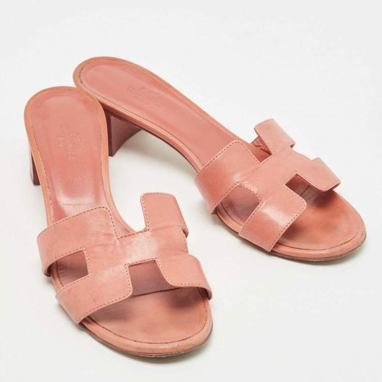 Pre Owned Hermes Pink Leather Oasis Slide Sandals Size 38